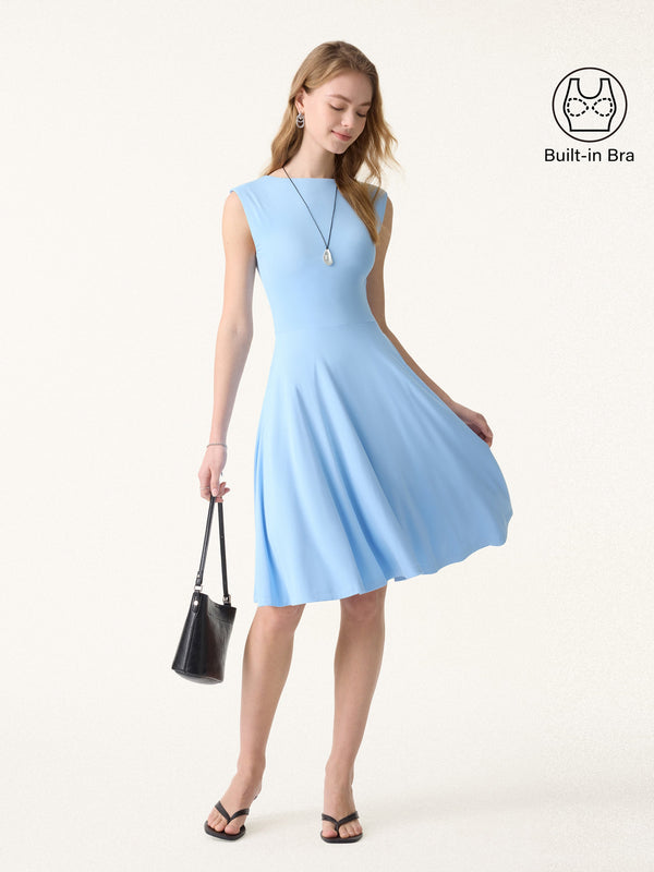 SkinKiss Boatneck Wide Shoulder Brami Dress with Pockets Placid Blue XS