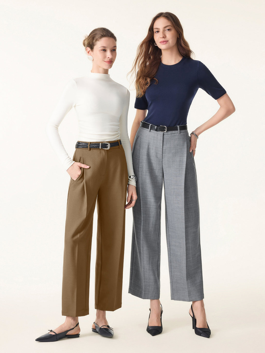 4-Way Stretch Mid Rise Cropped Tapered Trousers with Pockets