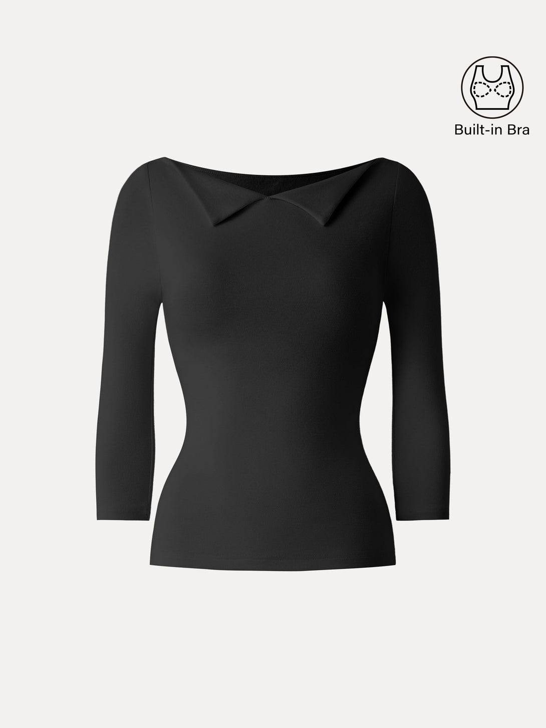 Light Warm Flapped Boatneck 3/4 Sleeve Brami Black XS