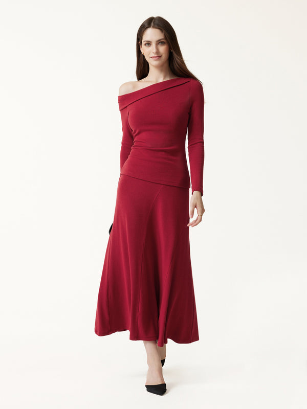OGLmove Eco-Mousse® High-Rise Curved-Seam A-Line Midi Skirt