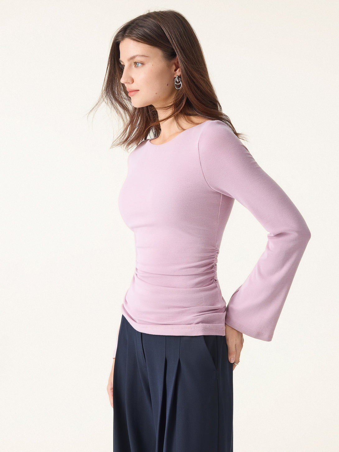 Boatneck Bell Sleeves Ruched Brami Top