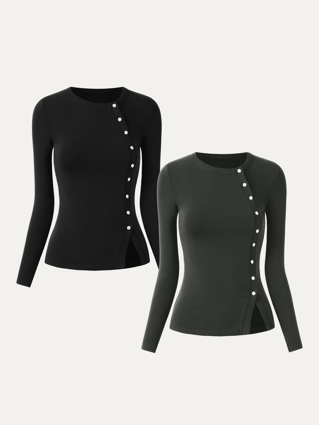 Asymmetrical Placket Top Black/Caldwell Green XS