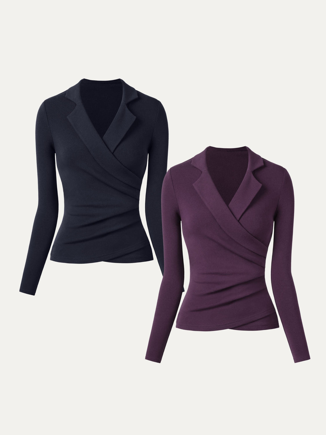 2Pcs Set Collared Surplice Top Midnight Navy/Deep Fig XS