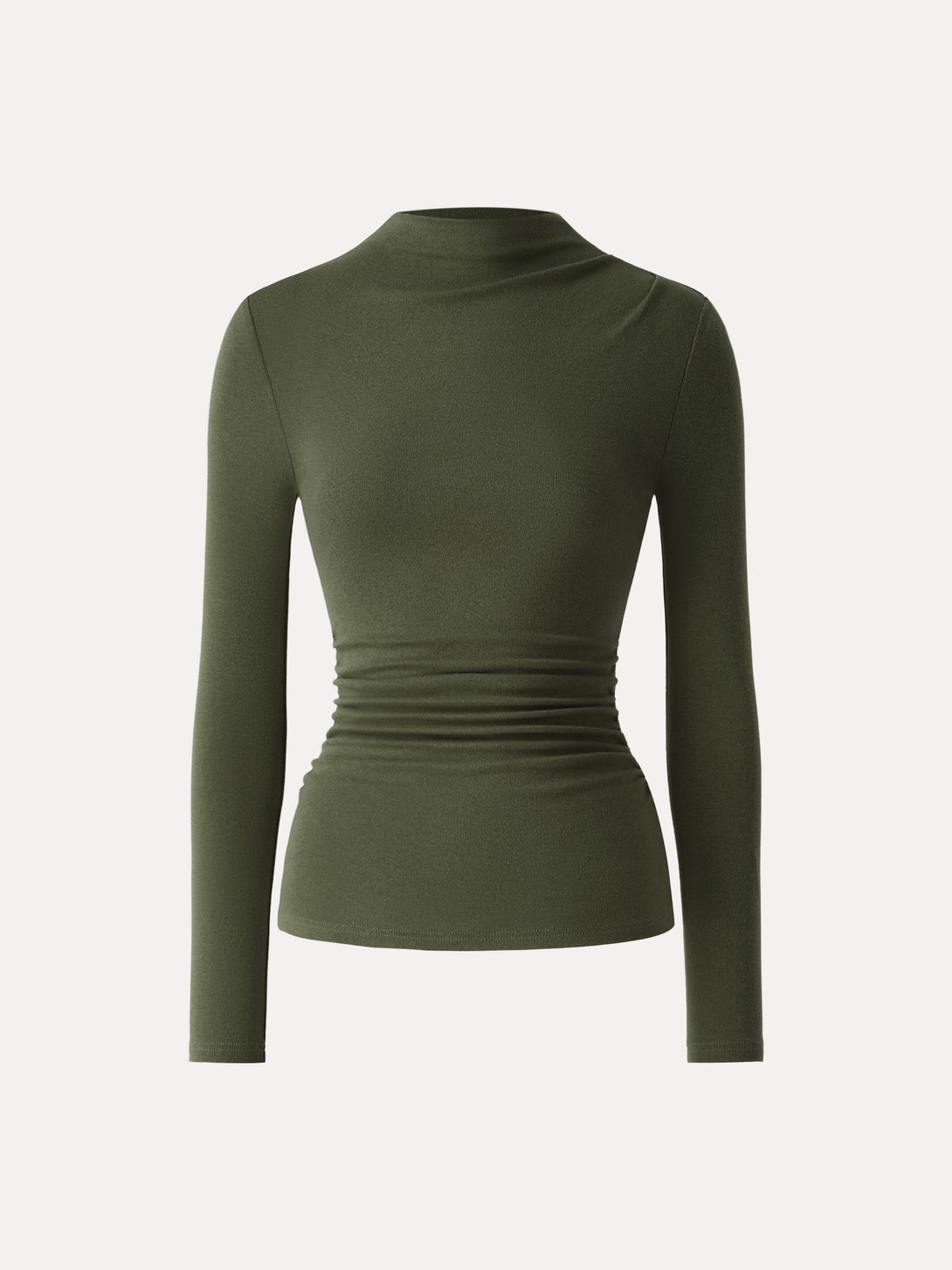 Mockeneck Ruched Long Sleeve Top Deep Olive XS