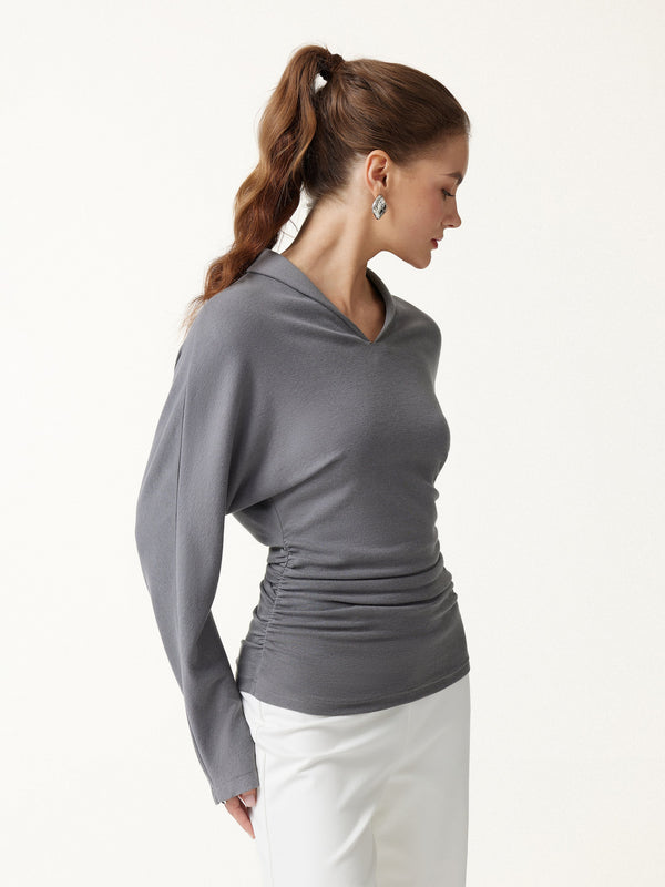 OGLmove LiteWarm V-Neck Long Sleeve Ruched Top Grey XXS