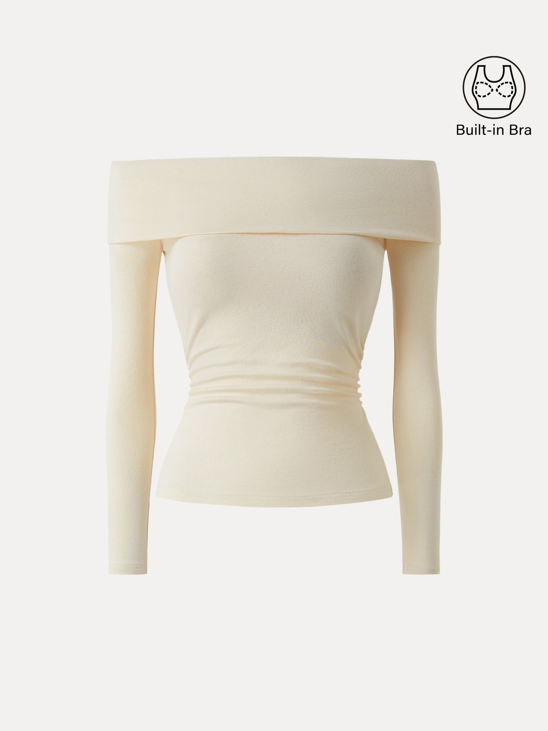 Off-Shoulder Long Sleeve Side Ruched Brami Top Butter Cream XS