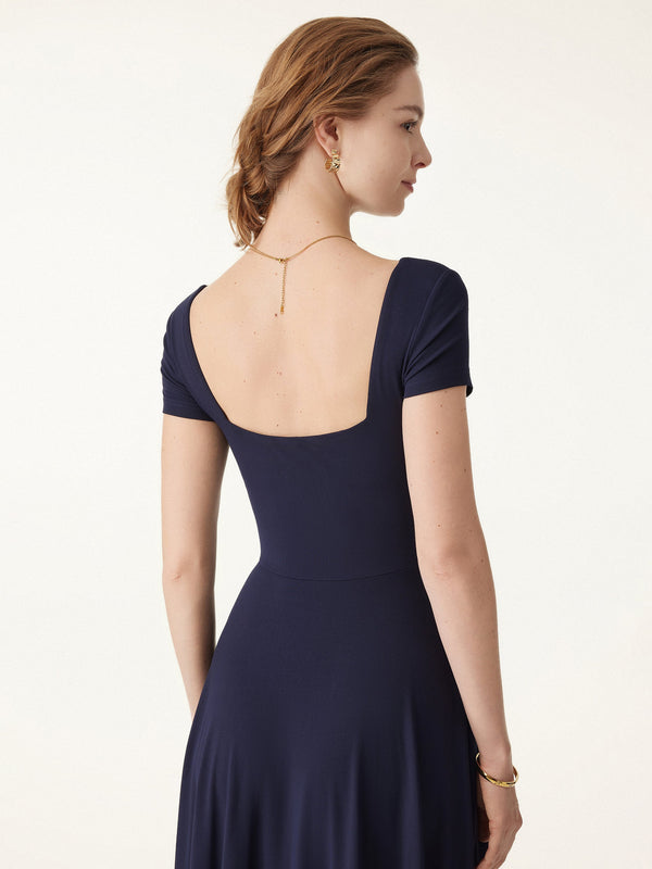 OGLmove Flowy Square Neck Short Sleeve Midi Bra Dress