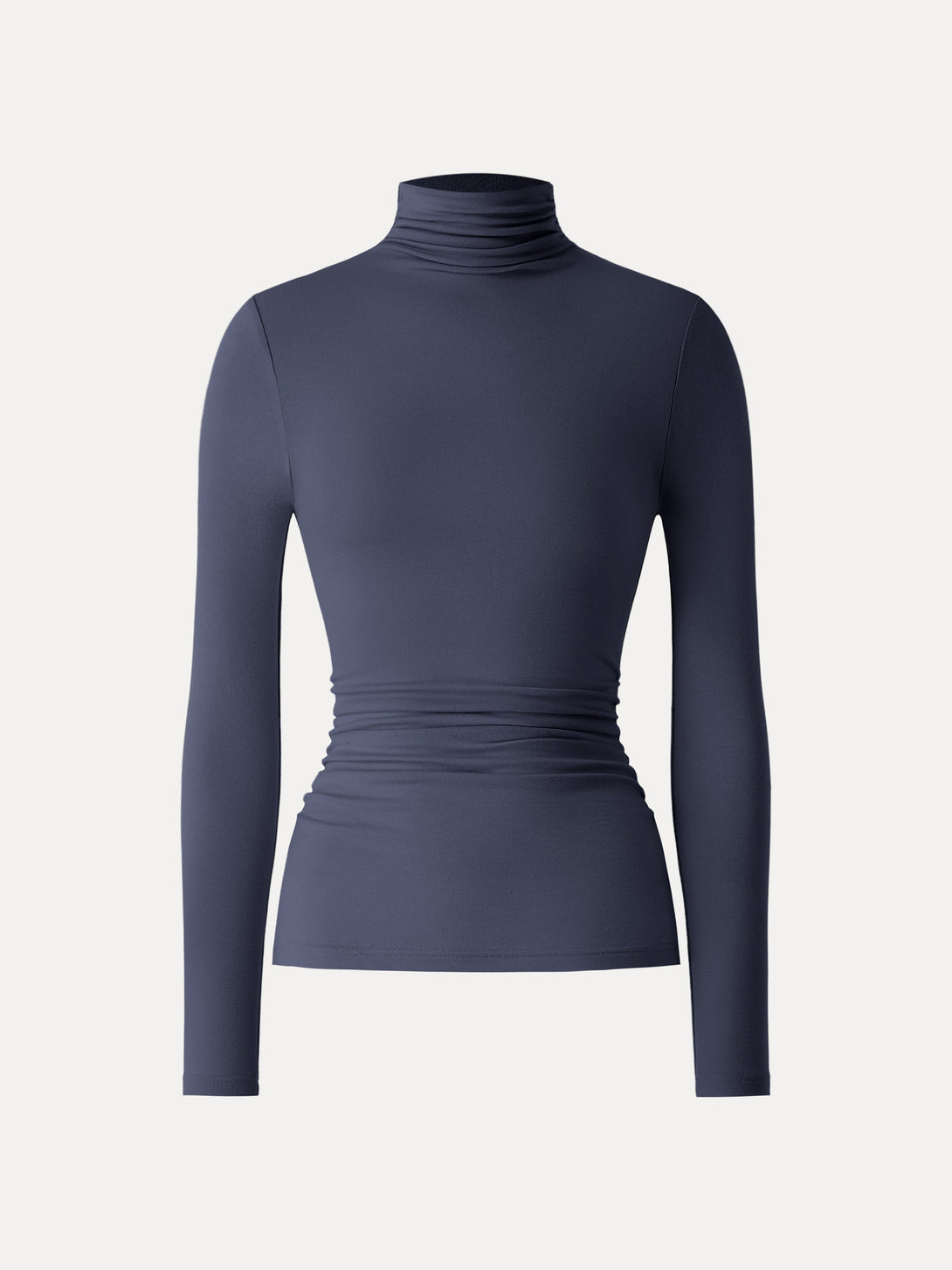 Lyocell Cashmere Turtleneck Side Ruched Top 1Pc Navy
