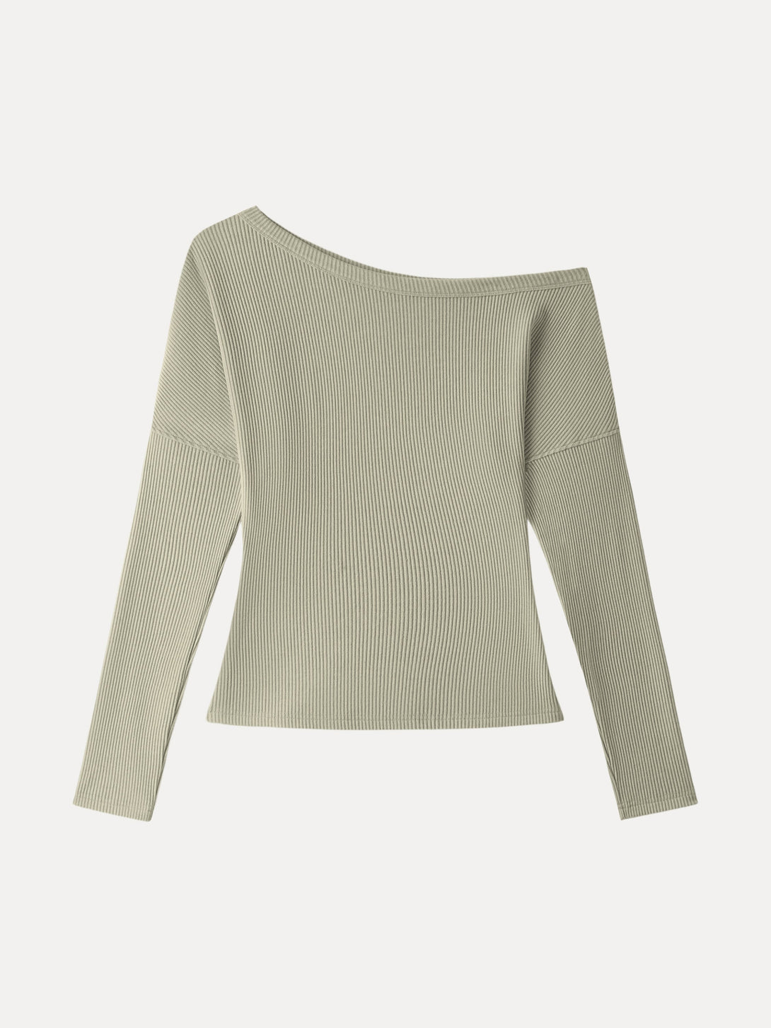 Ribbed Asymmetrical Neckline Long Sleeve Top