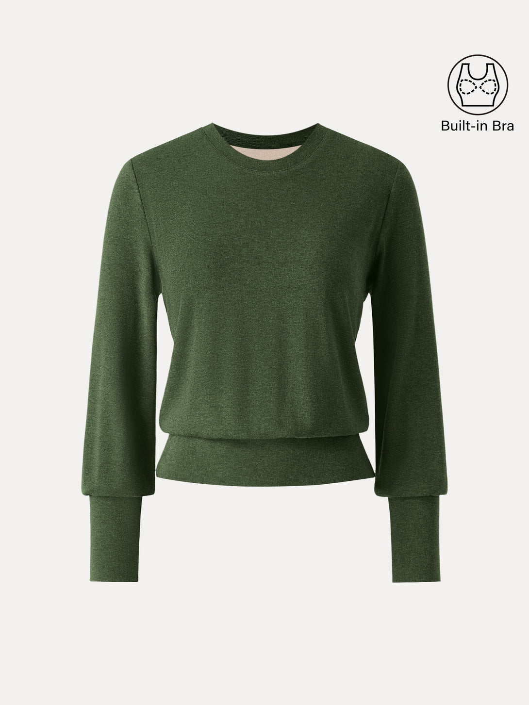 Elevated Crewneck Brushed Brami with Banded Hem Moss Olive XS