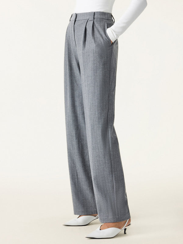 Stretch Striped Mid Rise Wide Leg Trousers with Pockets Battleship Grey Stripe XS