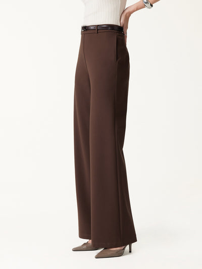 OGLmove Ponte Mid-Rise Wide-Leg Pants with Pockets Regular Hickory Brown