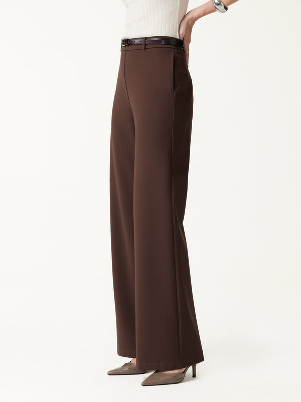 OGLmove Ponte Mid-Rise Wide-Leg Pants with Pockets Regular Hickory Brown