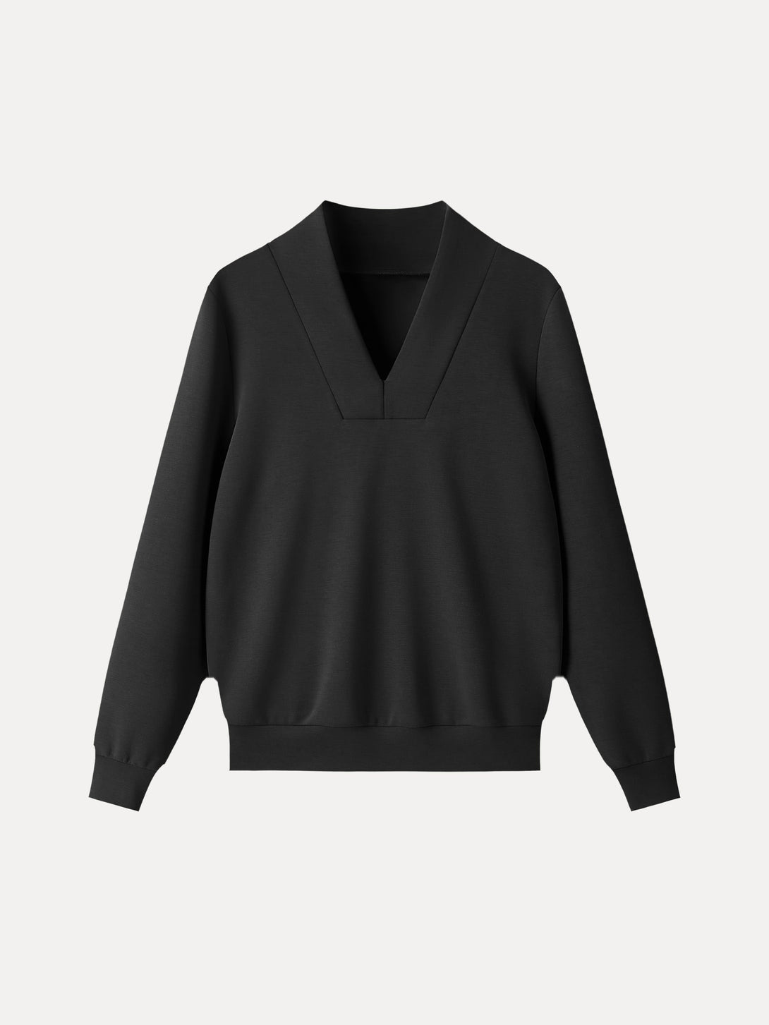 Essential V-Neck Long Sleeve Pullover Top Black XS