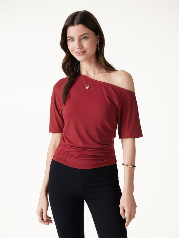 OGLmove CoolTouch Relaxed Short Sleeve Ruched Top Orange Flame XS