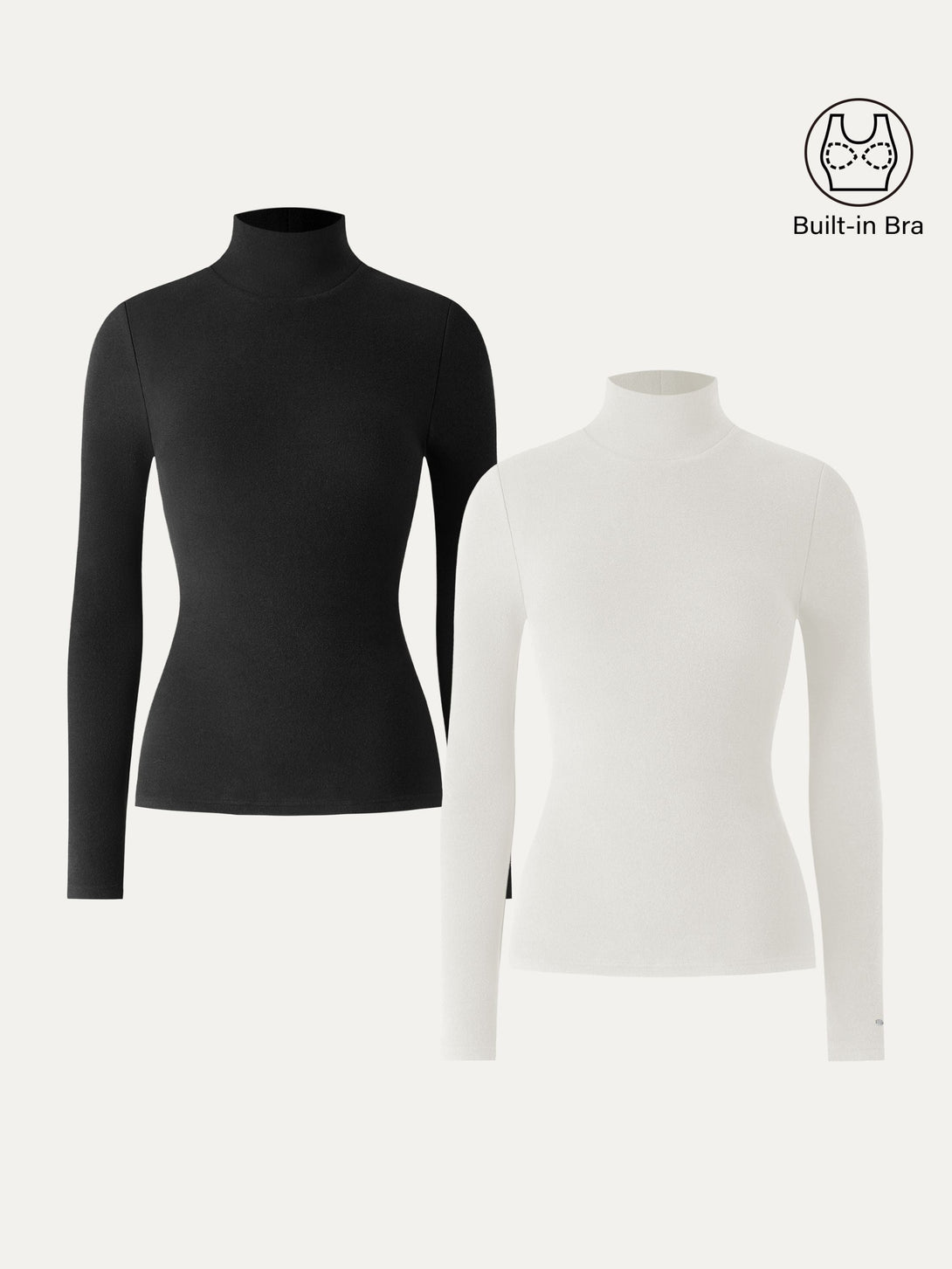 2Pcs Set LiteWarm Turtleneck Long Sleeve Brami Black/Off White XS