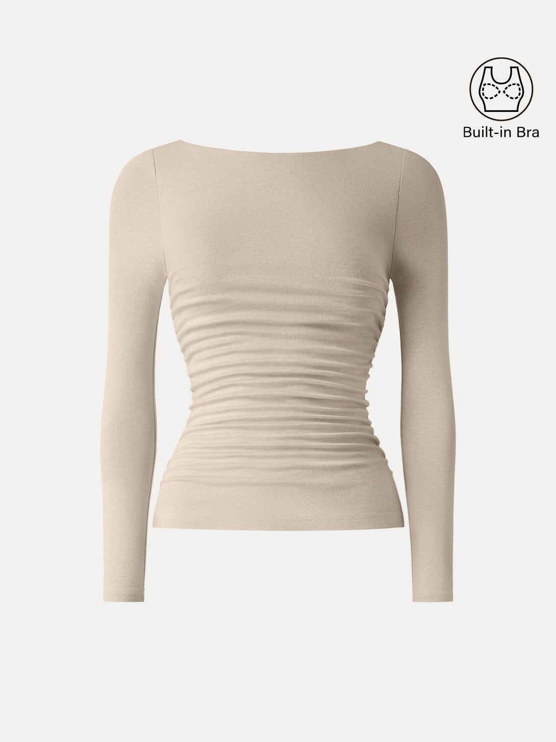 Light Warm Boatneck Ruched Brami Top Natural Calico XS