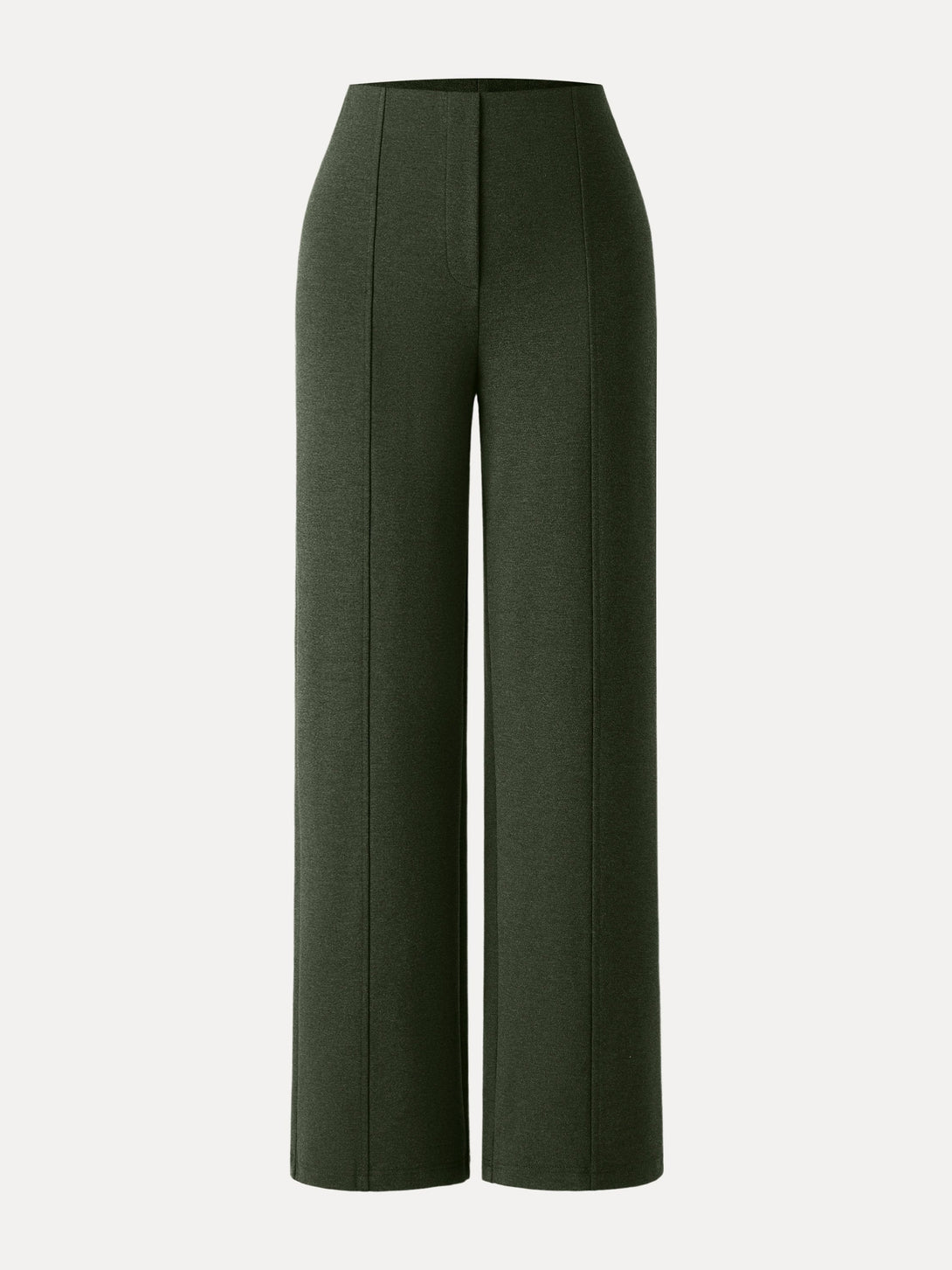 Stretch Ponte High Rise Straight Leg Pants with Pockets Regular Dark Olive
