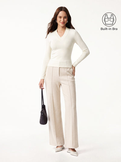 2Pcs Set V-neck Slimming Brami Top & High Waisted Straigh Leg Pant