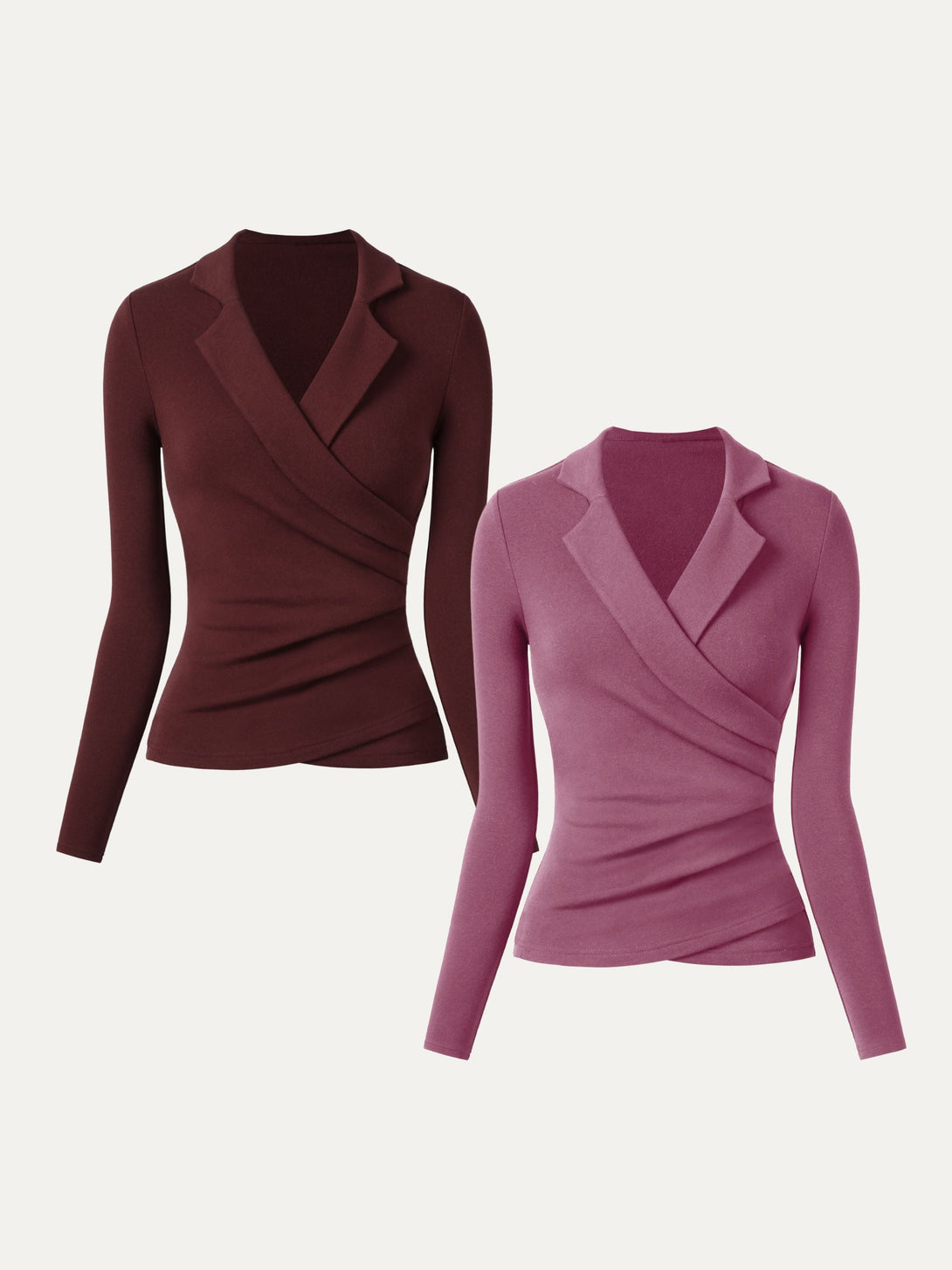 2Pcs Set Collared Surplice Top Ruby/Rose XS