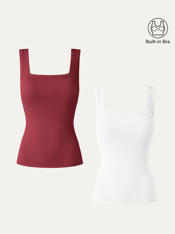 2Pcs Set Regular Slinky Square Open-Back Brami Tank Top