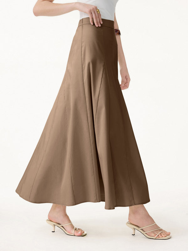 OGLmove Wrinkle-Resistant Linen Blend Maxi Flare Skirt Tree Brown XS