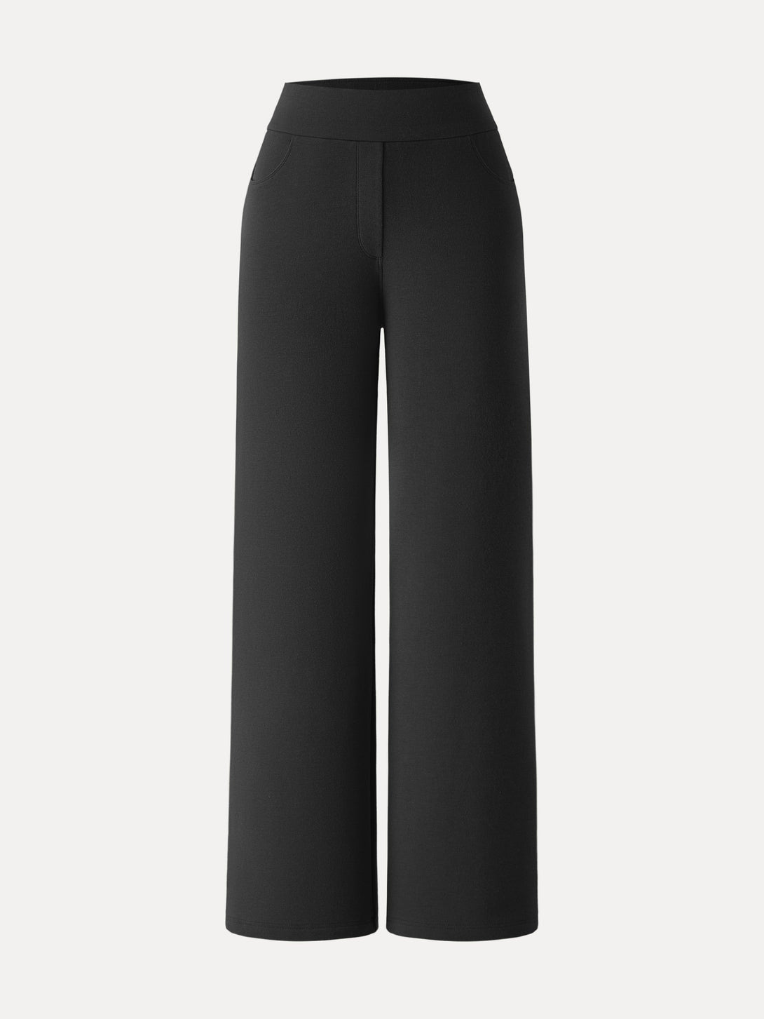 Mid Rise Wide Waistband Wide Leg Pull-on Pants with Pockets Regular Black