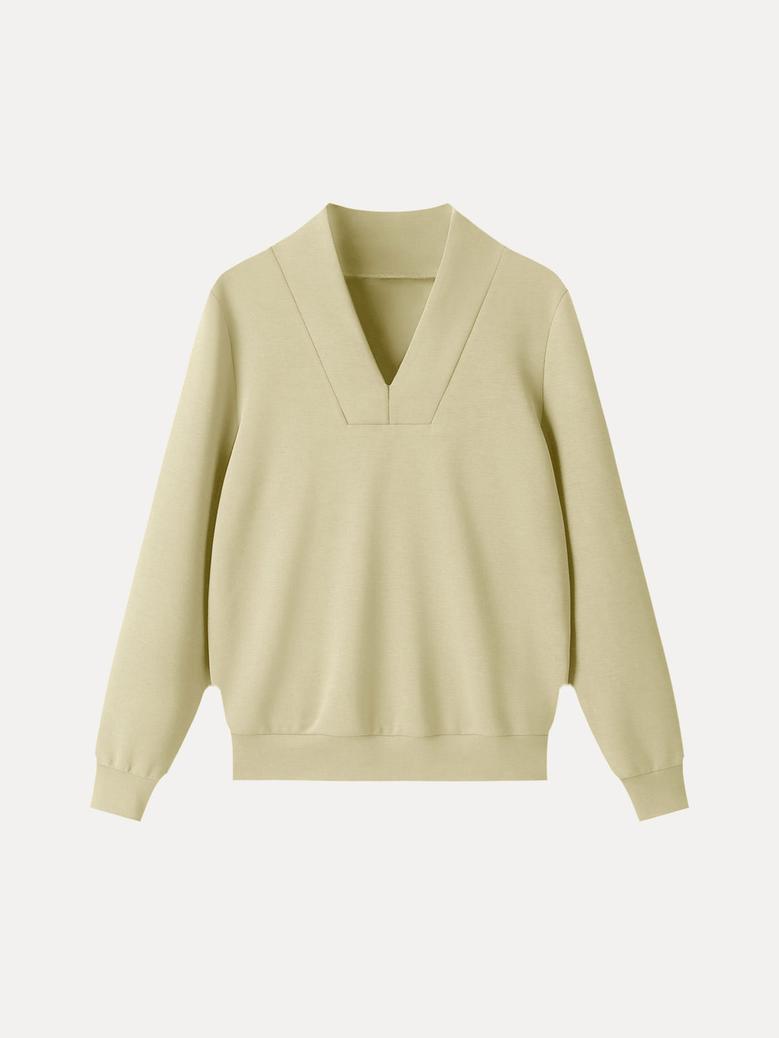 Essential V-Neck Long Sleeve Pullover Top Pale Yellow XS