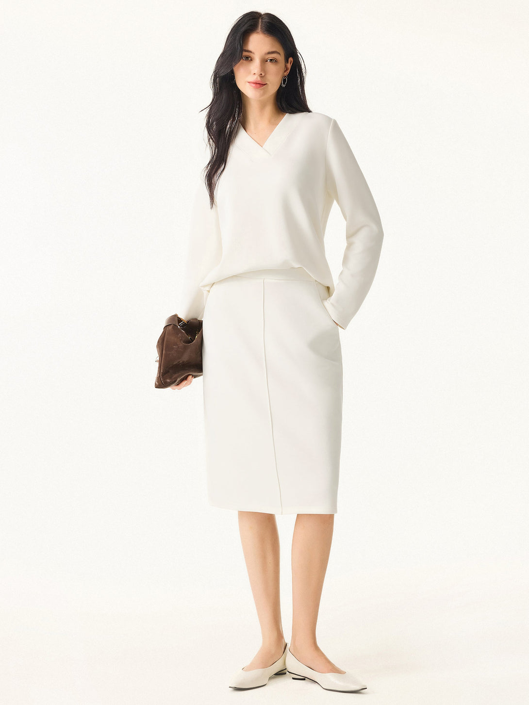 Modal Spacer V-neck Long Pullover Shirt