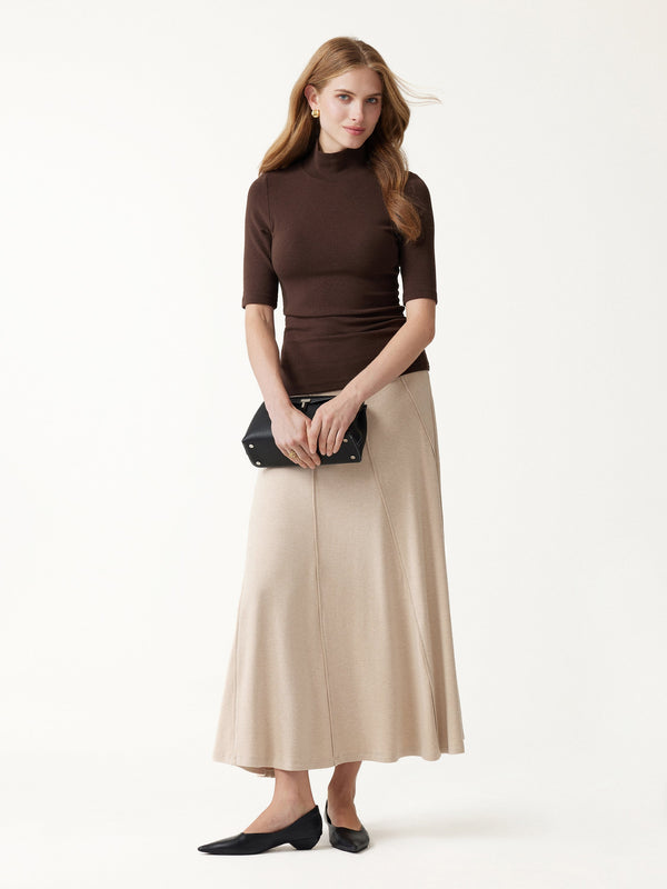 OGLmove LiteWarm Mid-Rise Curved A-Line Maxi Skirt Natural Calico XXS