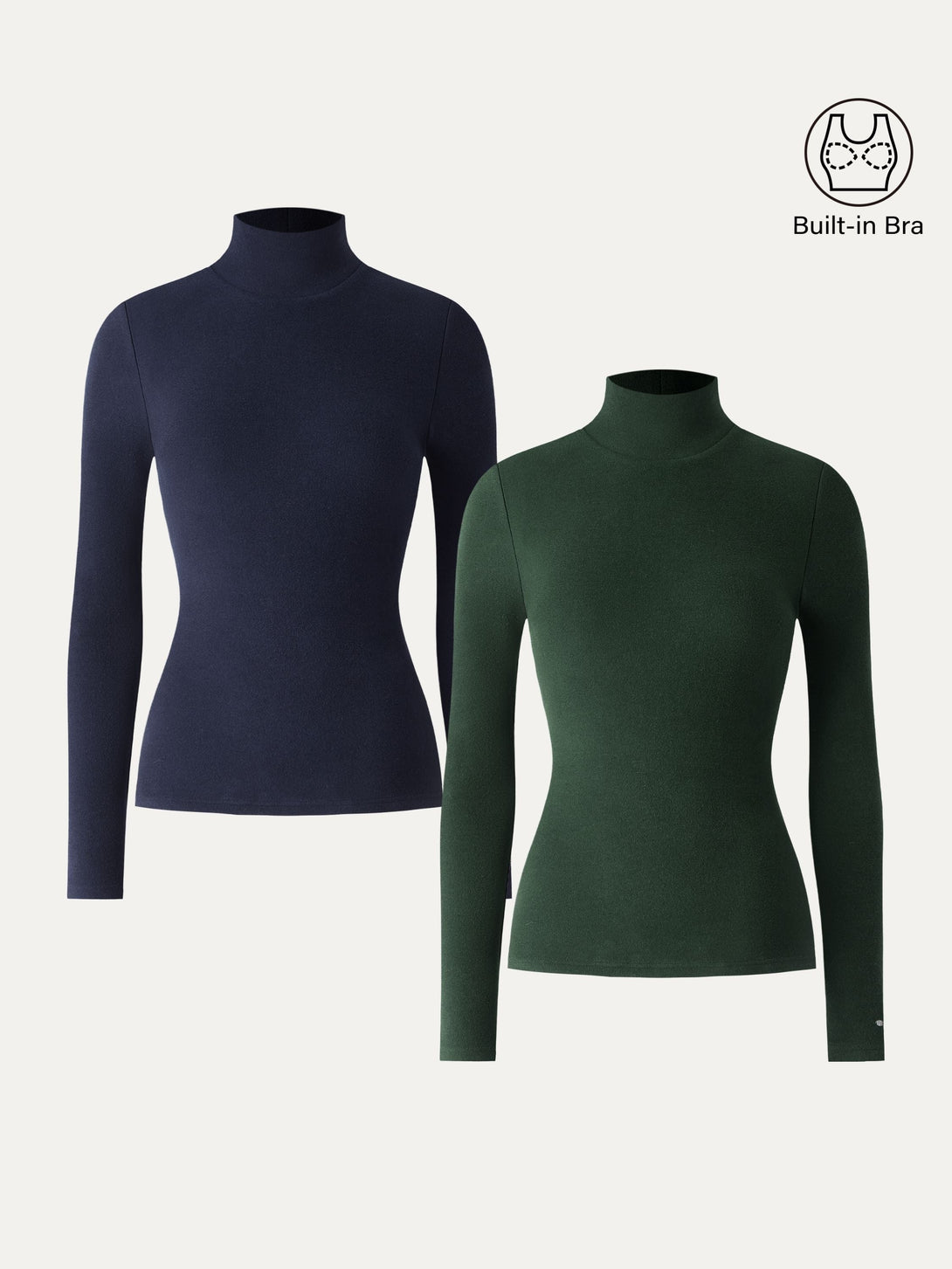 2Pcs Set LiteWarm Turtleneck Long Sleeve Brami Midnight Navy/Deep Bush XS