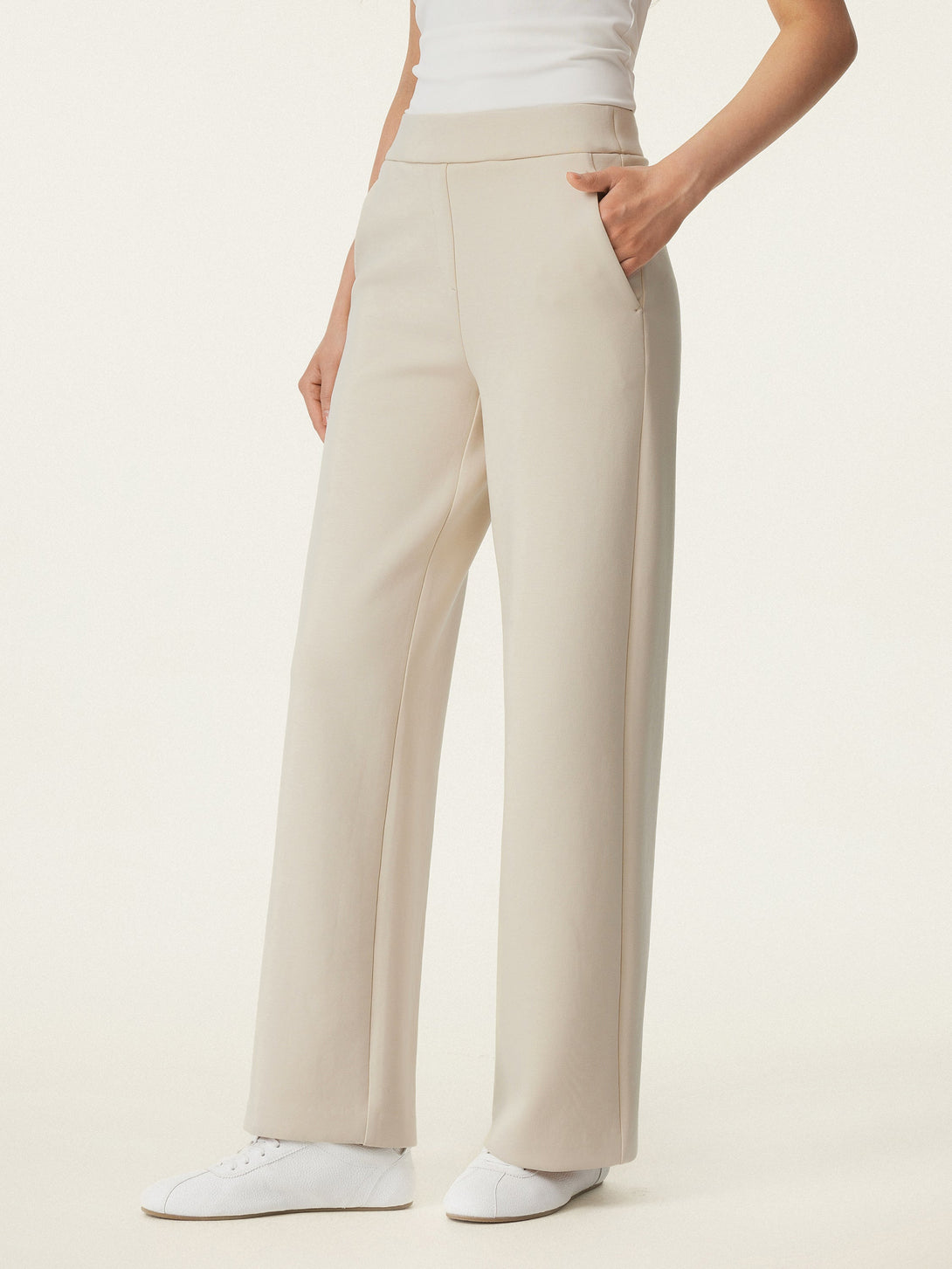 Textured Mid Rise Pull-on Straight Pant with Pockets