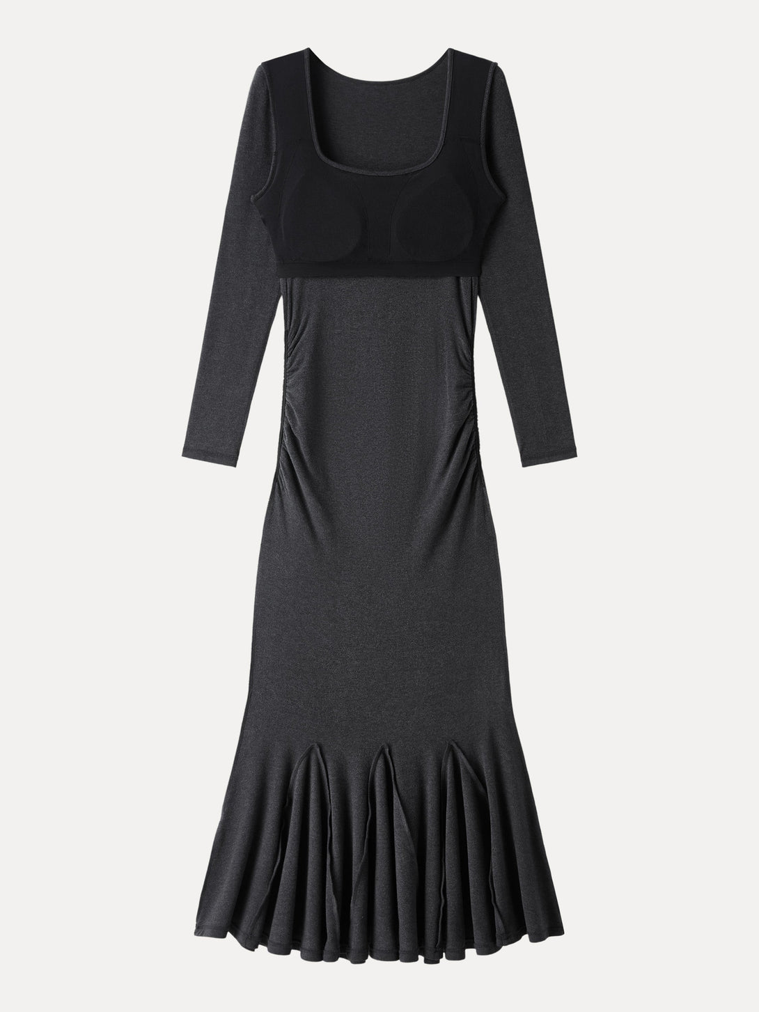 Going-out Square Neck Side Ruched Mermaid Maxi Brami Dress