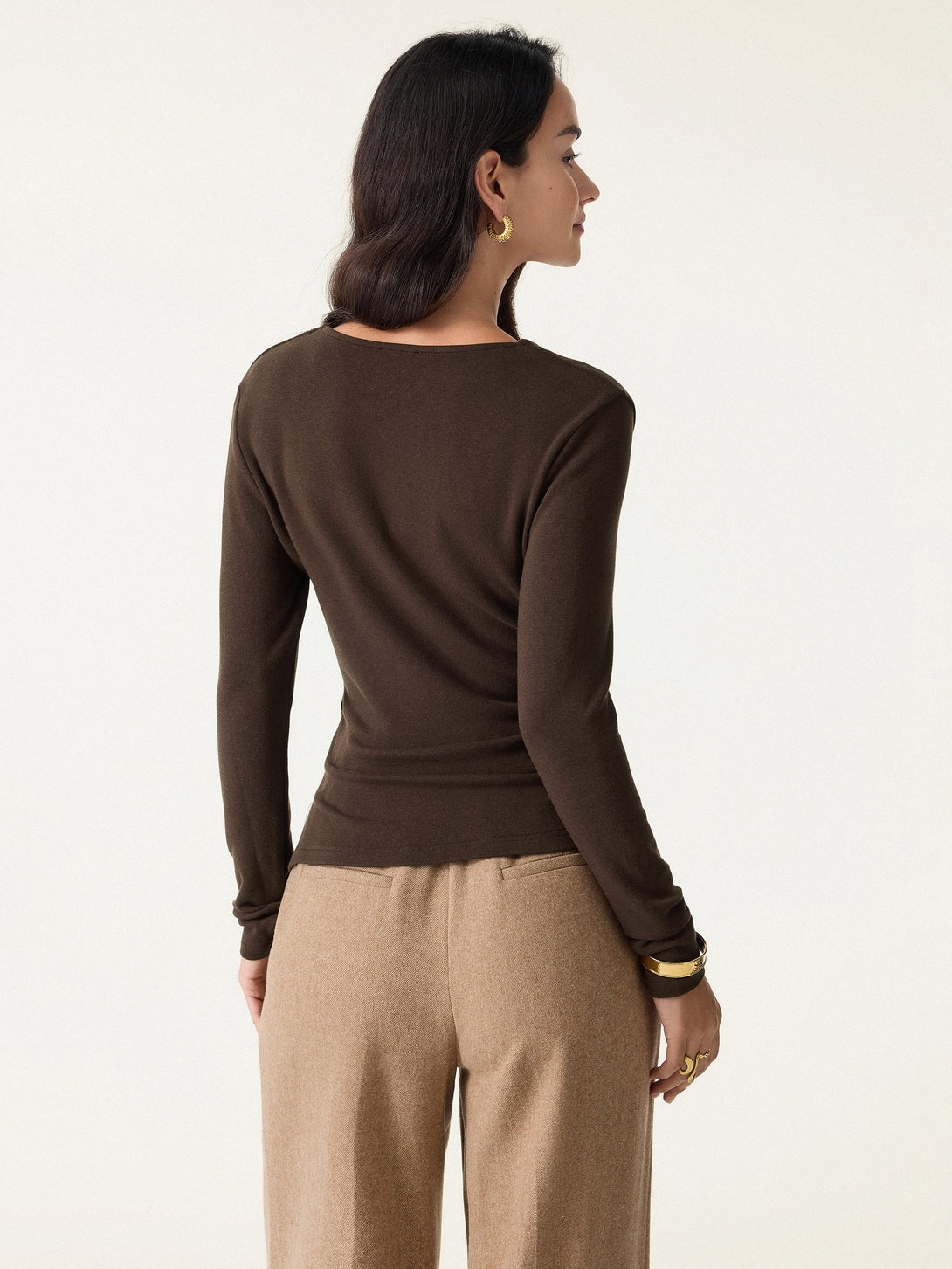 Flapped V-neck Button Front Side Ruched Top