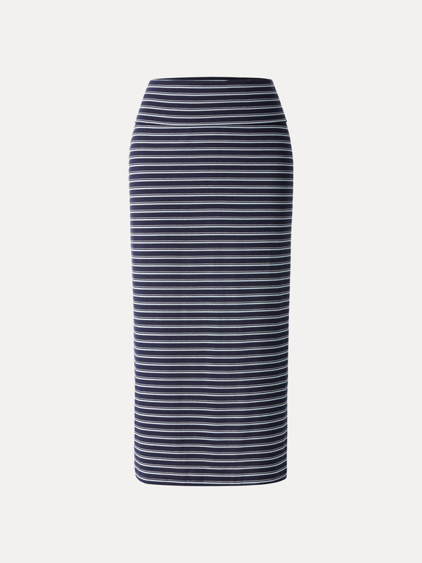 Low Rise Folded Waist Striped Midi Skirt
