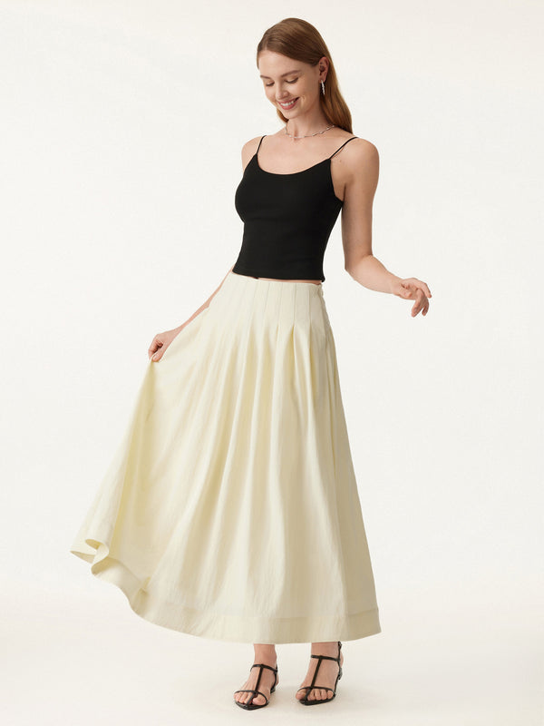 Wrinkle-resistant Cotton-linen Mid Rise Pleated Midi Skirt