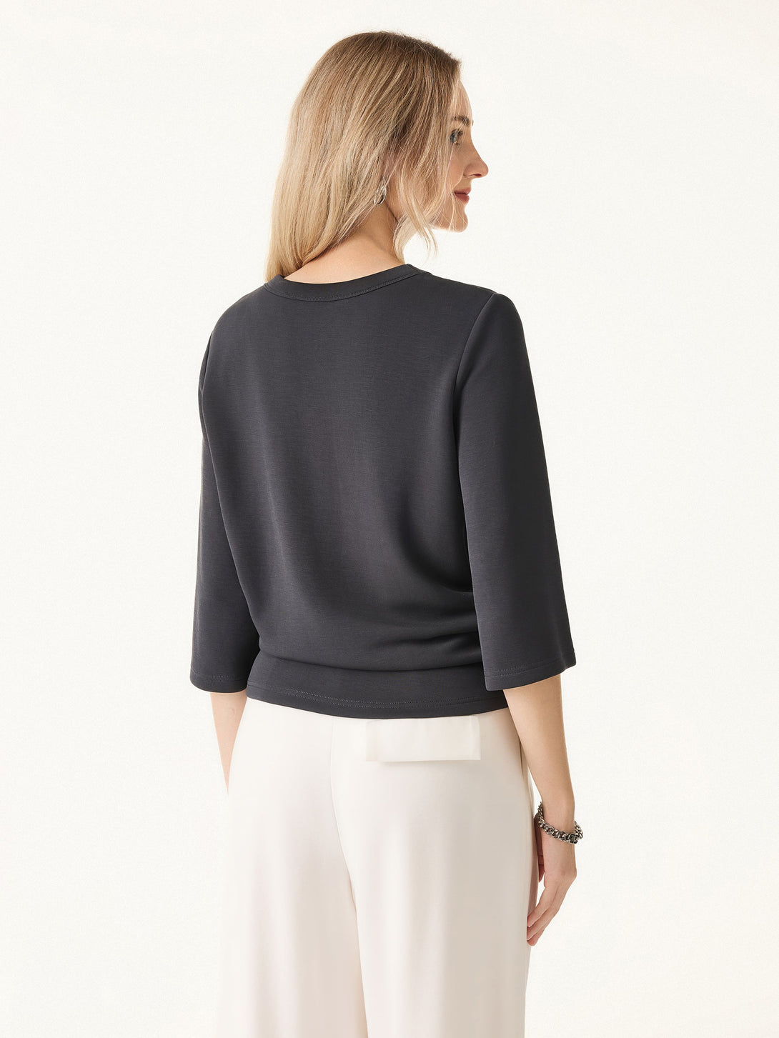 Sandwashed Spacer Crewneck 3/4 Sleeve Top