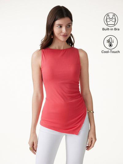 OGLmove Boatneck Ruched Asymmetrical Bra Top Teaberry Red XS