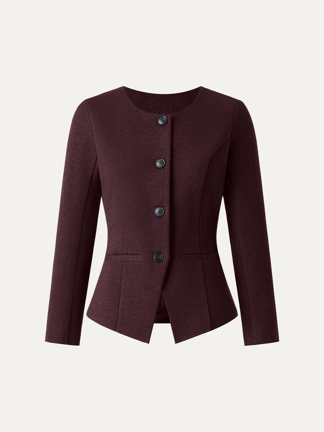 Stretch Ponte Button Front Blazer with Pockets Dark Berry XS