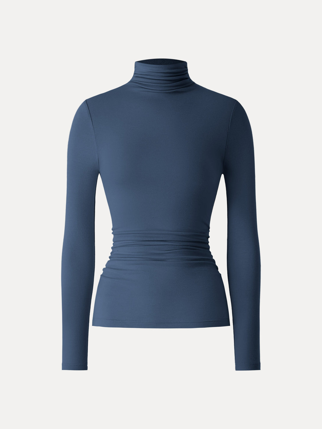 Lyocell Cashmere Turtleneck Side Ruched Top 1Pc Ink Blue