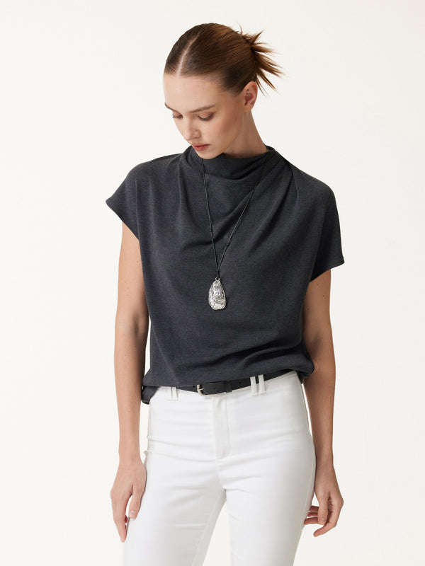 OGLmove Eco-Mousse® Draped Mock Neck Cap Sleeve Top Heather Night Charcoal XXS