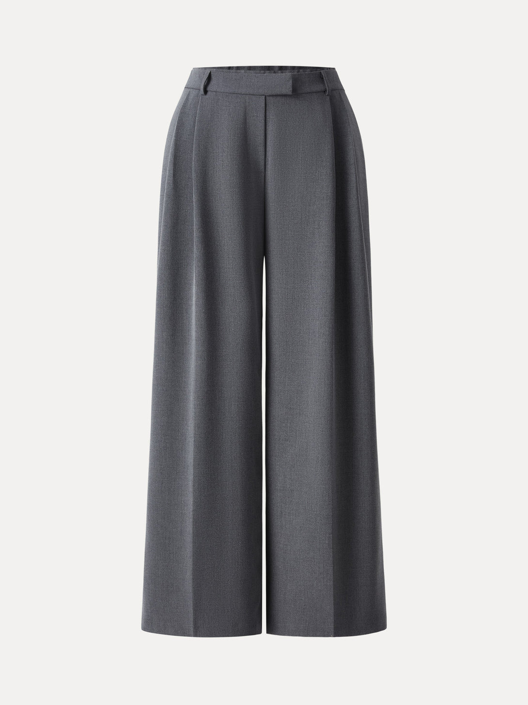 Double-Pleated Mid Rise Wide Leg Trousers Petite Heather Night Charcoal