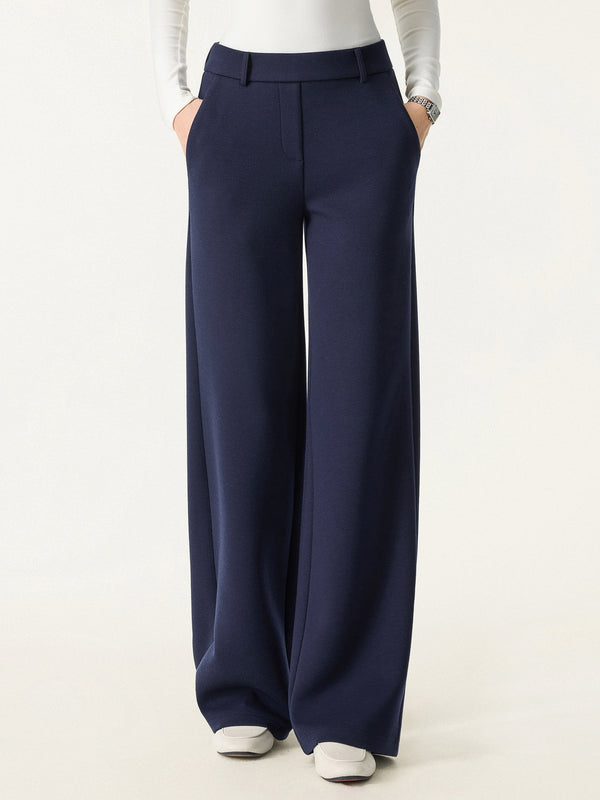 Stretchy Mid Rise Straight Leg Pull-on Pants with Pockets Regular Universe Navy