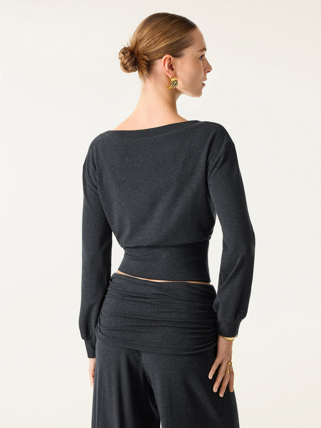 2Pcs Set Boatneck Brami & Drapey Wide Leg Pull-on Pants with Pockets