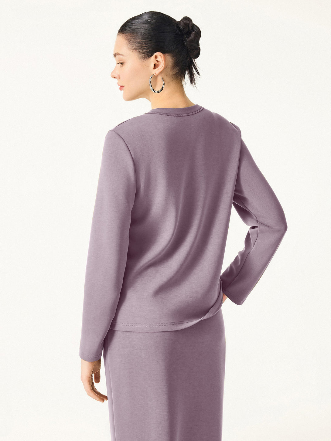 2Pcs Set Crew Neck Pullover Shirt & Wrinkle-Resistant Maxi Pull-on Skirt