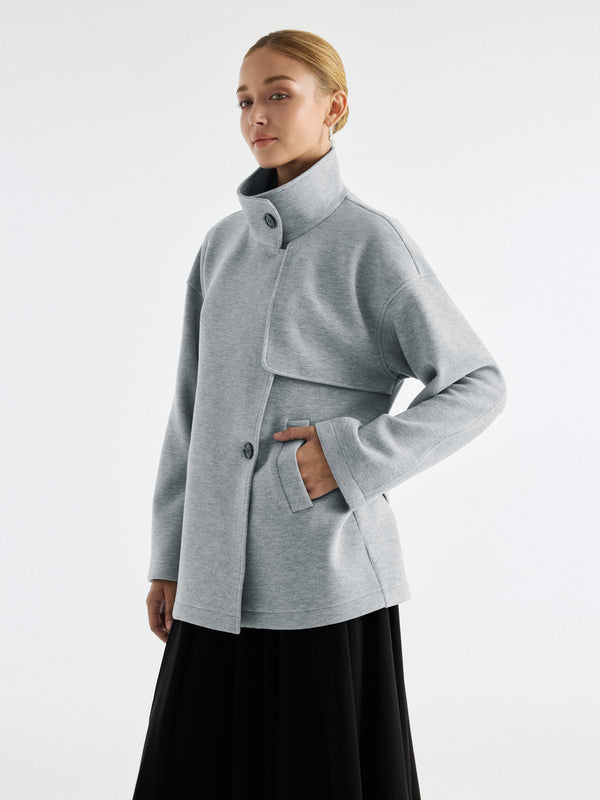OGLmove FuzzLuxe Funnel Neck Storm-Flap Belted Jacket with Pockets Heather Columbia Blue XXS