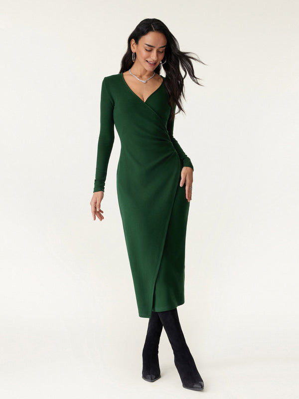 Surplice Wrap Long Sleeve Dress