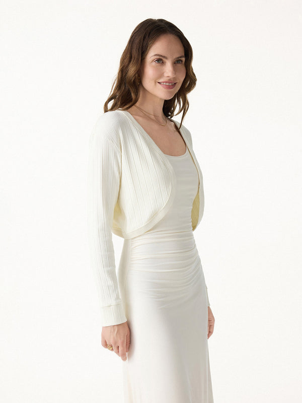 OGLmove Stretch Cotton Cropped Textured Cardigan Off White XS