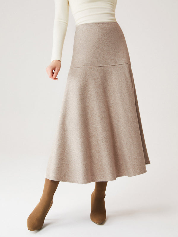 Wool-like Flared Maxi Skirt Regular Heather Oatmeal