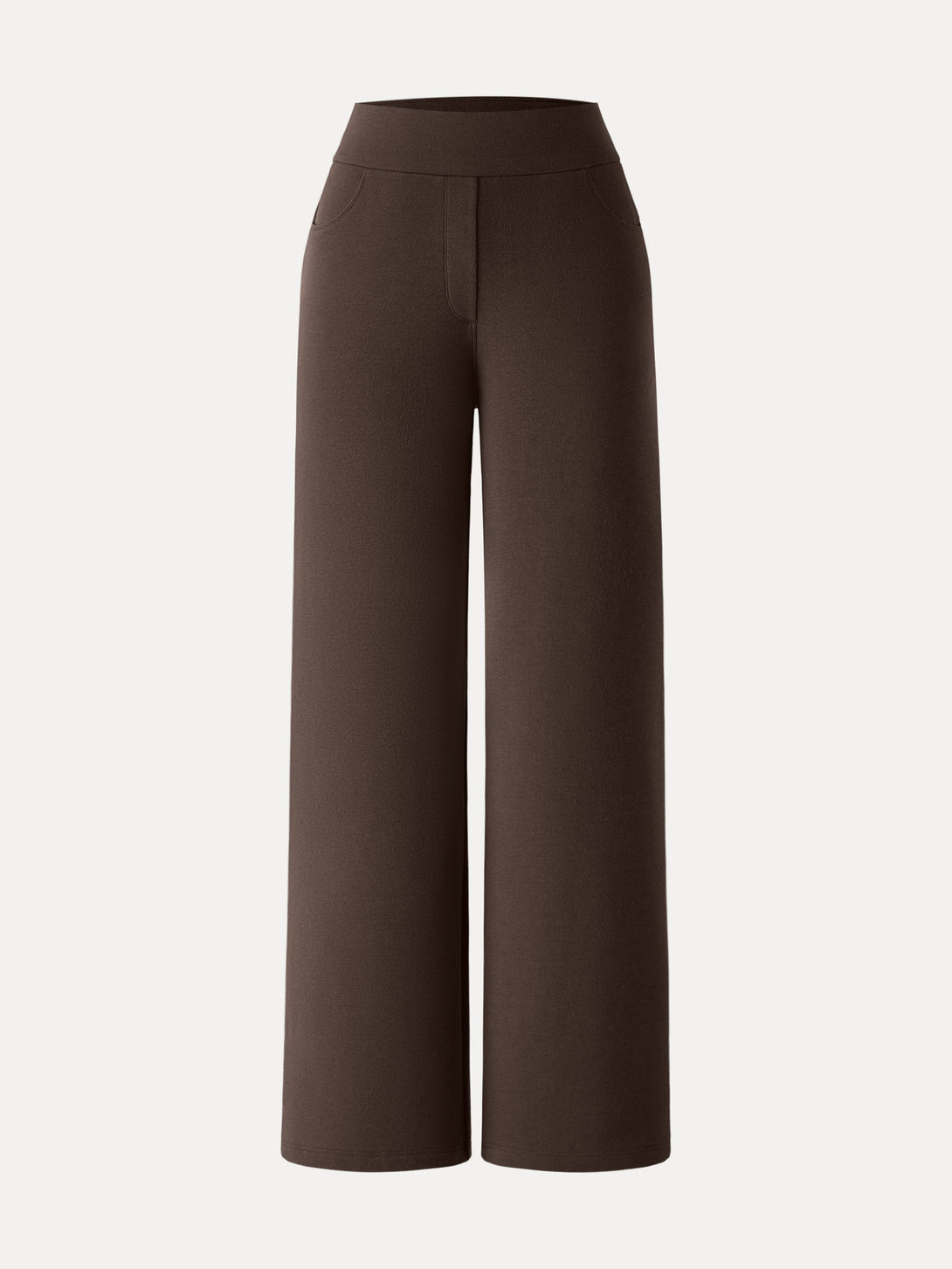 Mid Rise Wide Waistband Wide Leg Pull-on Pants with Pockets Regular Espresso